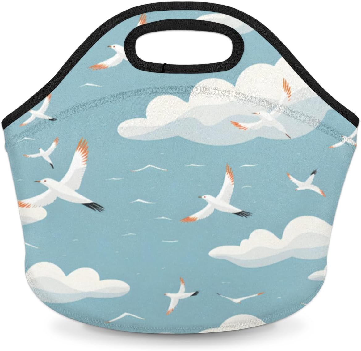 Neoprene Lunch Bags for Women Men, Reusable Washable Neoprene Picnic Bag Lightweight Lunch Box Travel Work Office, Cartoon Seagull Print