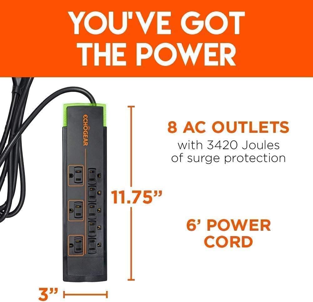ECHOGEAR 20U Open Frame Rack with 8 Outlet Surge Protector Power Strip Bundle - Rack Up Your Server Gear, Then Power & Protect It with 3420 Joules of Surge Protection
