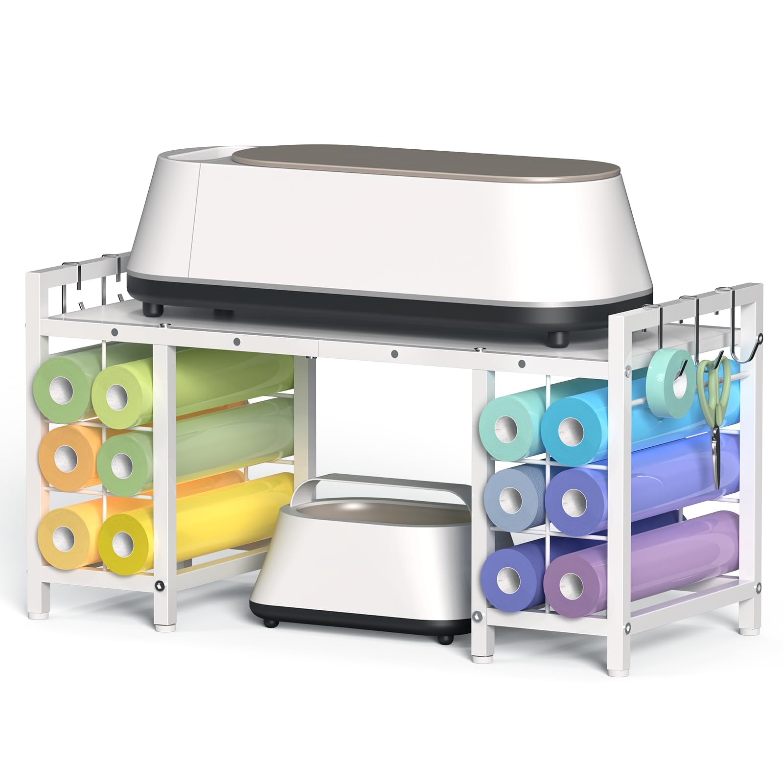 LIANTRAL Mesa de Almacenamiento con 12 Soportes para Rollos de Vinilo, Estante de Almacenamiento para Manualidades, Color Blanco