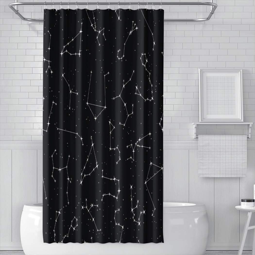 Shower Curtain with Hook Zodiac Constellations in The Night Aries Taurus Gemini Leo Virgo Libra Scorpio 72x72 Inch Waterproof Decoration for Family and Dormitory Bathroom