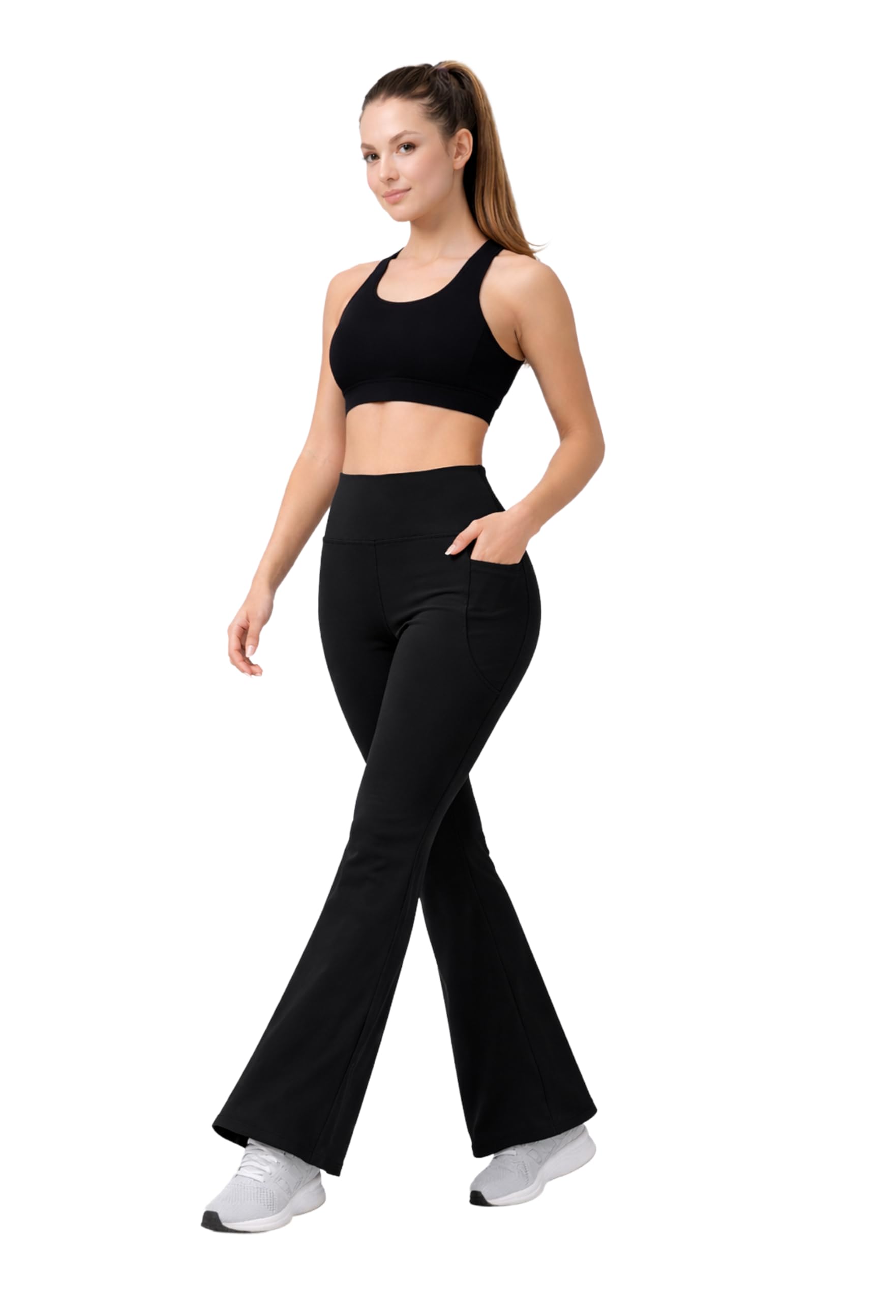 pinaak fashion Women’s Flared Yoga Pants | High Waisted Bell Bottom Leggings with Side Pocket | Stretchable Polyester Blend Gym Trousers for Workout, Running & Lounge Wear-picture-36