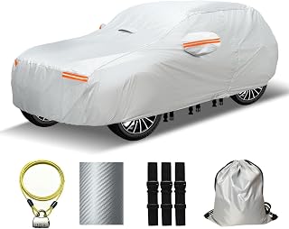 30 Layers Heavy Duty SUV Car Cover for Automobiles All Weather Waterproof, Outdoor Snowproof UV Protection Windproof, Door Zipper, Soft Cotton Universal Car Covers (Silver, Fit SUV 171"-180")