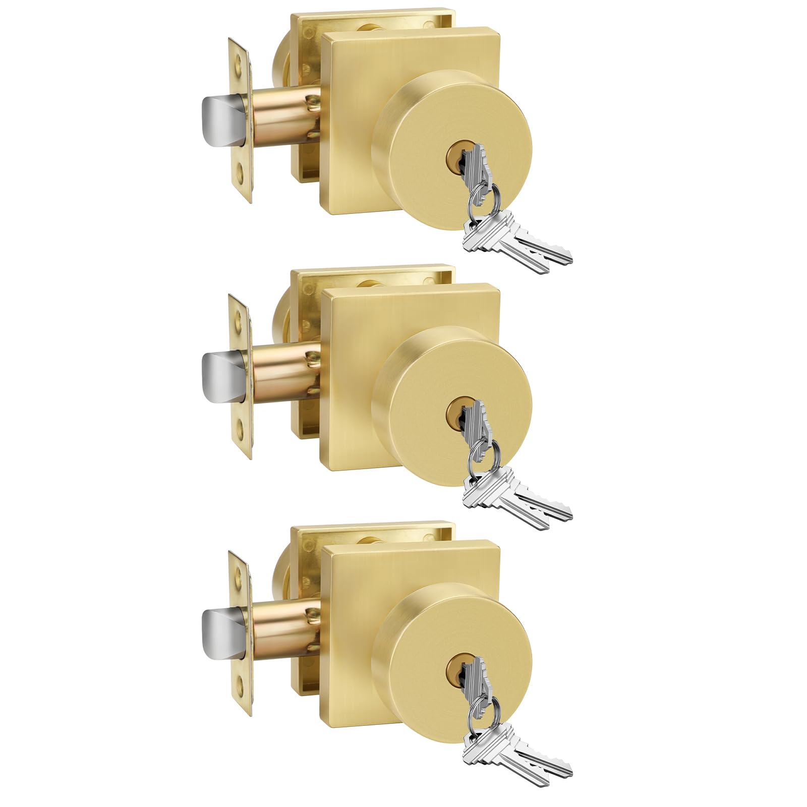 Photo 1 of Goldenwarm Keyed Entry Door Knobs, Brushed Gold (6-Pack)
