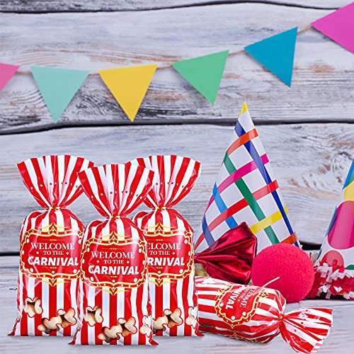 Epakh 100 Packs Carnival Candy Bags Circus-themed Plastic Party Treat Bags with Popcorn Pattern and Gold Twisted Ties for Carnival Birthday Party Favors, Cookies, and Cupcakes (Simple) by Epakh - Image 9