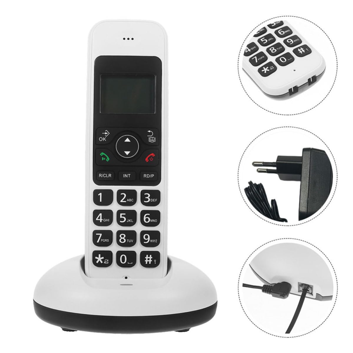 Luxshiny Telefono Cordless Domestico Espandibile, Telefono Fisso Senza Fili Display LCD e Tasti Grandi, Bianco, per Casa e Ufficio, per Anziani e Ipovedenti
