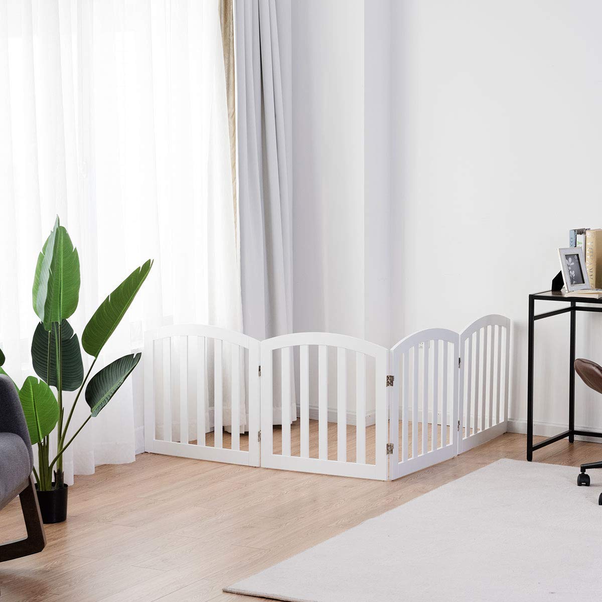 COSTWAY Barrera de Seguridad para Perros Mascotas Valla Protección de Madera Plegable para Habitación Puerta Escalera (Blanco)