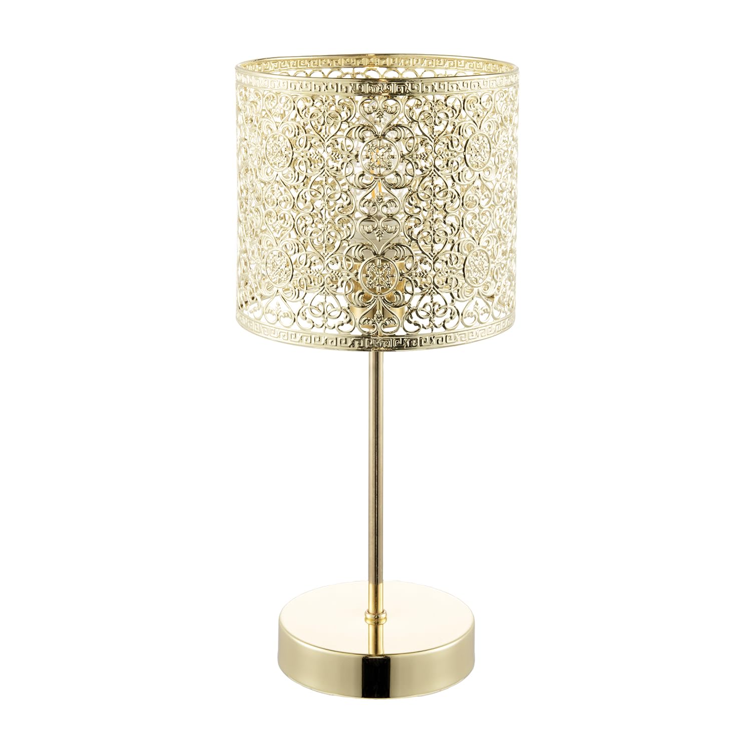 Happy Homewares Gold Traditional Moroccan Themed Polished Table Lamp With Inline Switch | 39Cm X 17Cm | For Bedside Office Lounge Bedroom Etc