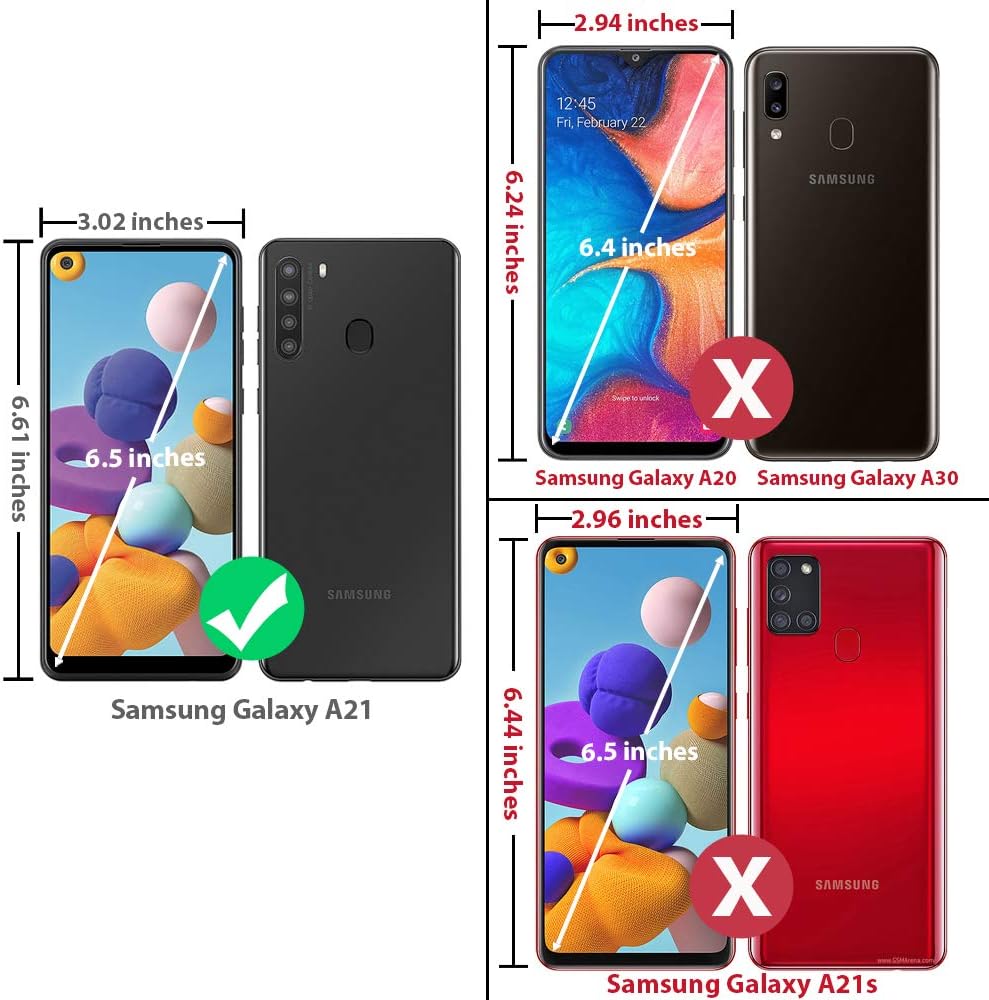 TJS Compatible with Samsung Galaxy A21 Case, with [Full Coverage Tempered Glass Screen Protector][Metal Ring][Magnetic Support] Defender Kickstand Heavy Duty Drop Protector Cover Phone Case (Red)