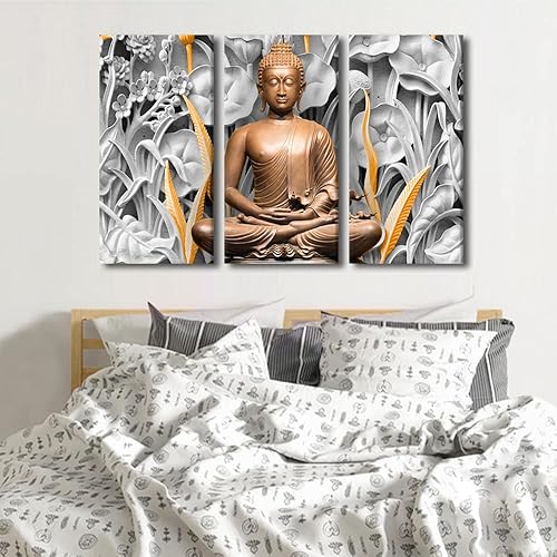 Vista 224 de TUMOVO Wall Art for Living Room Buddha Sculpture Flower Paintings Canvas Wall Art 3 Panel Wall Art Canvas Artwork Wall Decor Large Wall Decor Canvas
