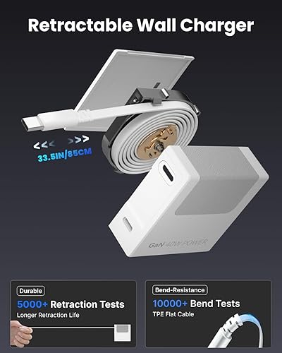 Miniatura 6 de Gitryin 1 Micro USB, 1 Lightning, 2 cargadores de pared retráctiles tipo C con 1 puerto USB A y estación de carga de escritorio 8 en 1