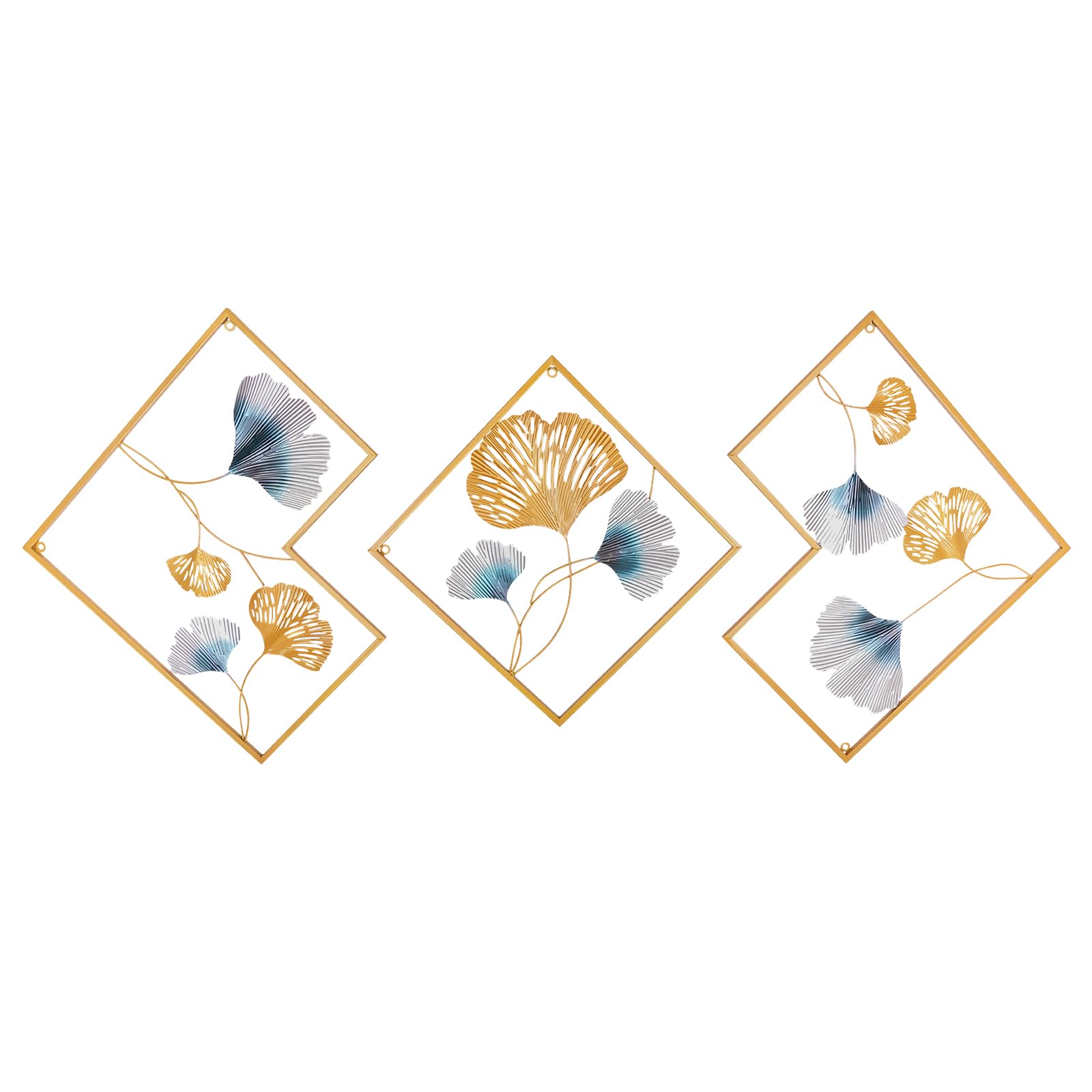 Candygou Gold Ginkgo Wall Decorations, 3Pcs Large Luxury Metal Wall Stickers Sculpture, 3D Hanging Tree Leaf Wall Mounted Art Home Decor,164*2*70.5Cm, For Foyer, Reception Room, Lobby, Restaurant, Hotel