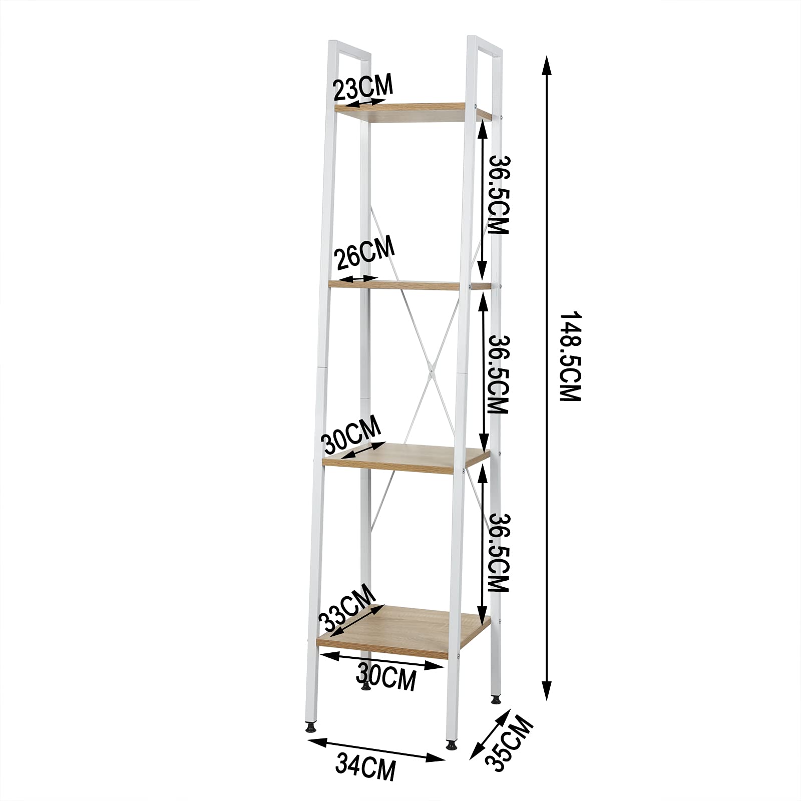 WOLTU RGB9284whe Opbergplank voor woonkamer/kantoor/balkon 4-Tier in Metalen ,boekenplank Keukenplank Wit lichteiken 34x35x148cm