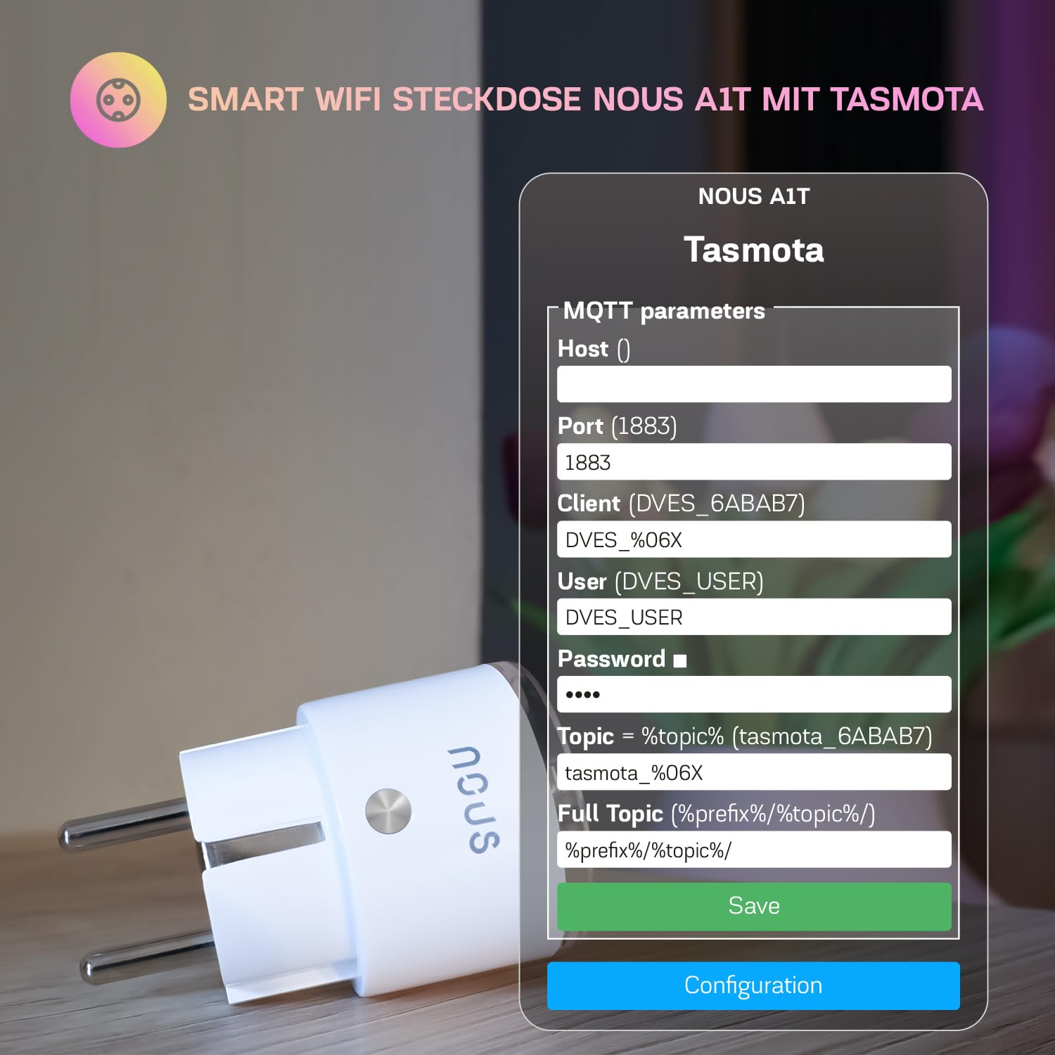 NOUS A1T Presa Inteligente Tasmota, compatible con Alexa, Google Home, Asistente para el hogar, Tuya, Domotica Casa Inteligente con Monitoraggio Energetico, Prese WiFi Smart via Domotica, 2.4G