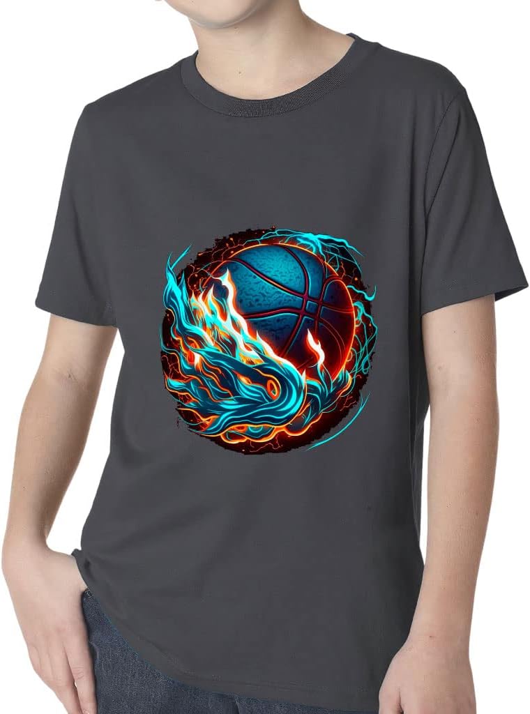 Basketball Flames Kids' Classic Fit T-Shirt - Ball on Fire T-Shirt - Blue Flames Classic Fit Tee
