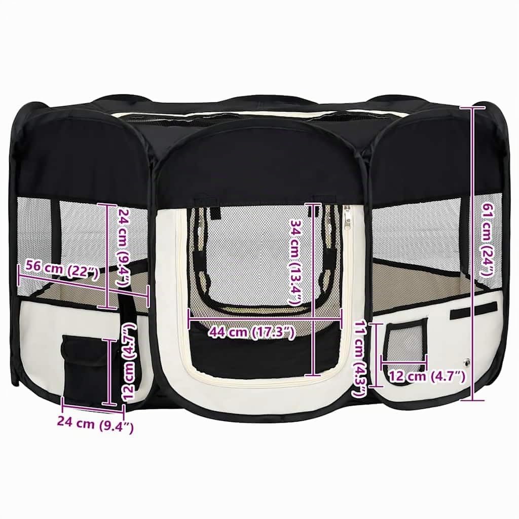vidaXL Parc Pliable pour Chien avec Sac de Transport Noir 145x145x61cm