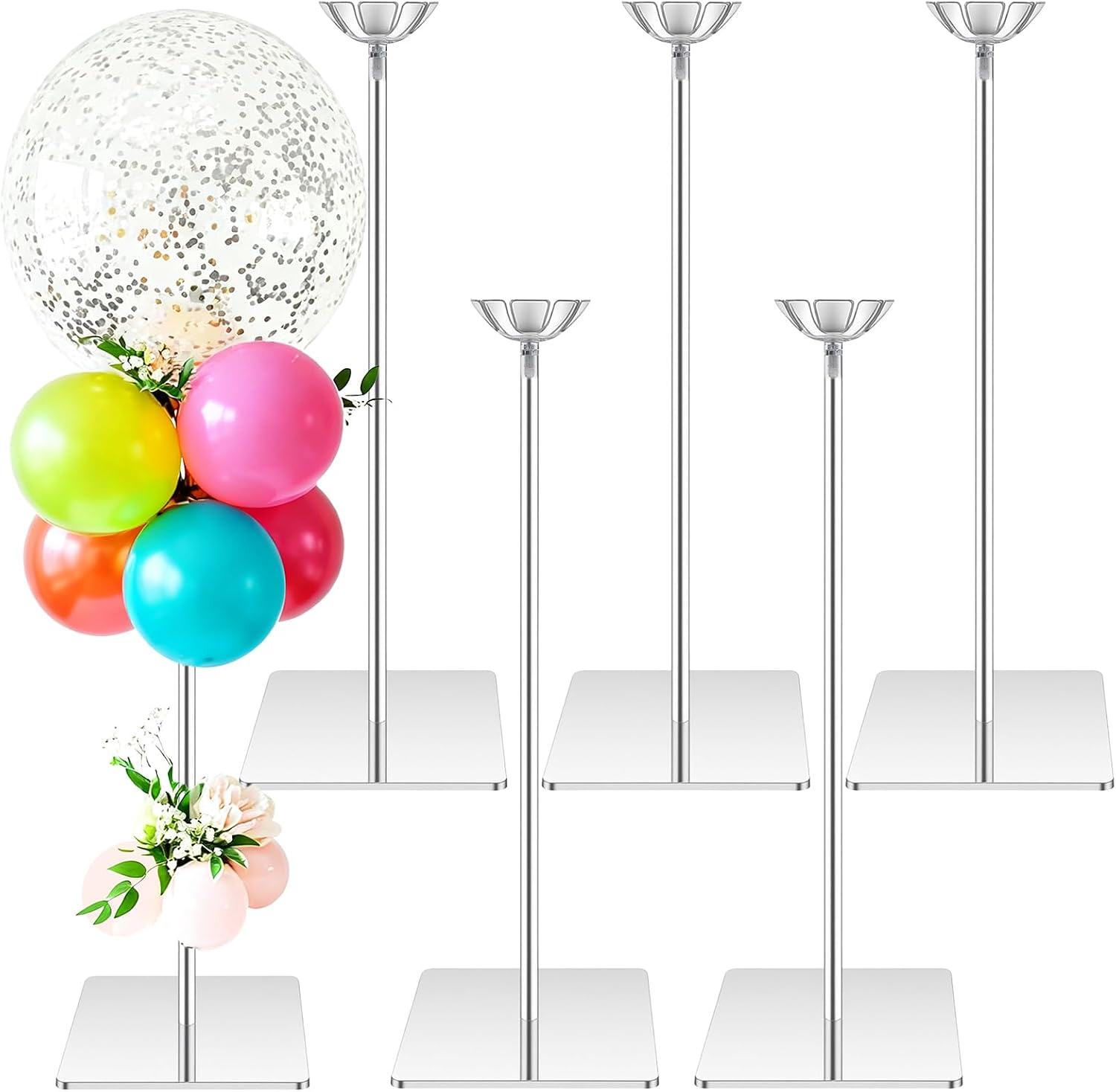 5 Pcs Clear Acrylic Balloon Stand, 15.7 Inch Tabletop Balloon Holder with Base for Party Centerpiece Decoration