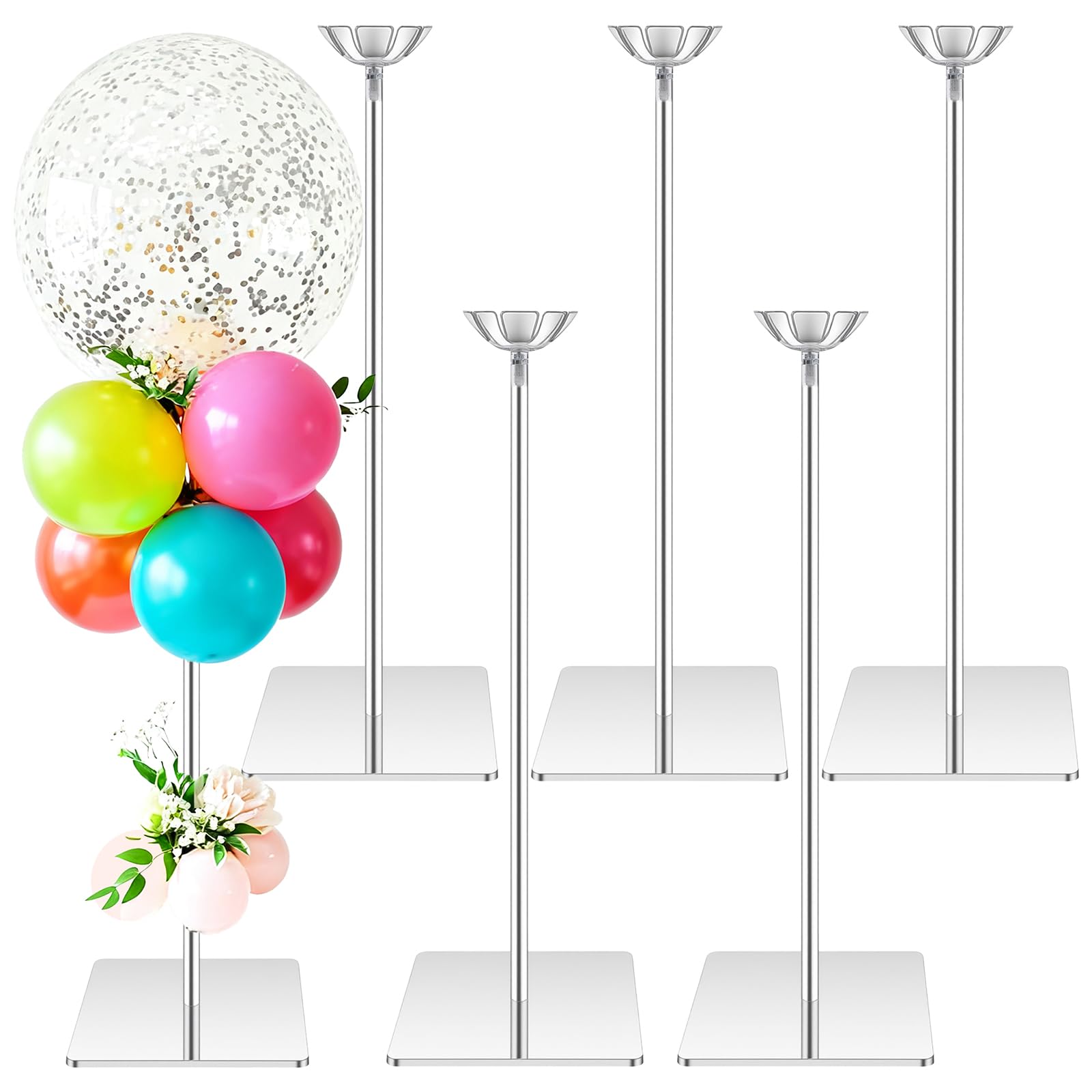 5 soportes de acrílico transparente para globos, soporte para globos de mesa de 15.7 pulgadas con base para decoración de centro de mesa de fiesta