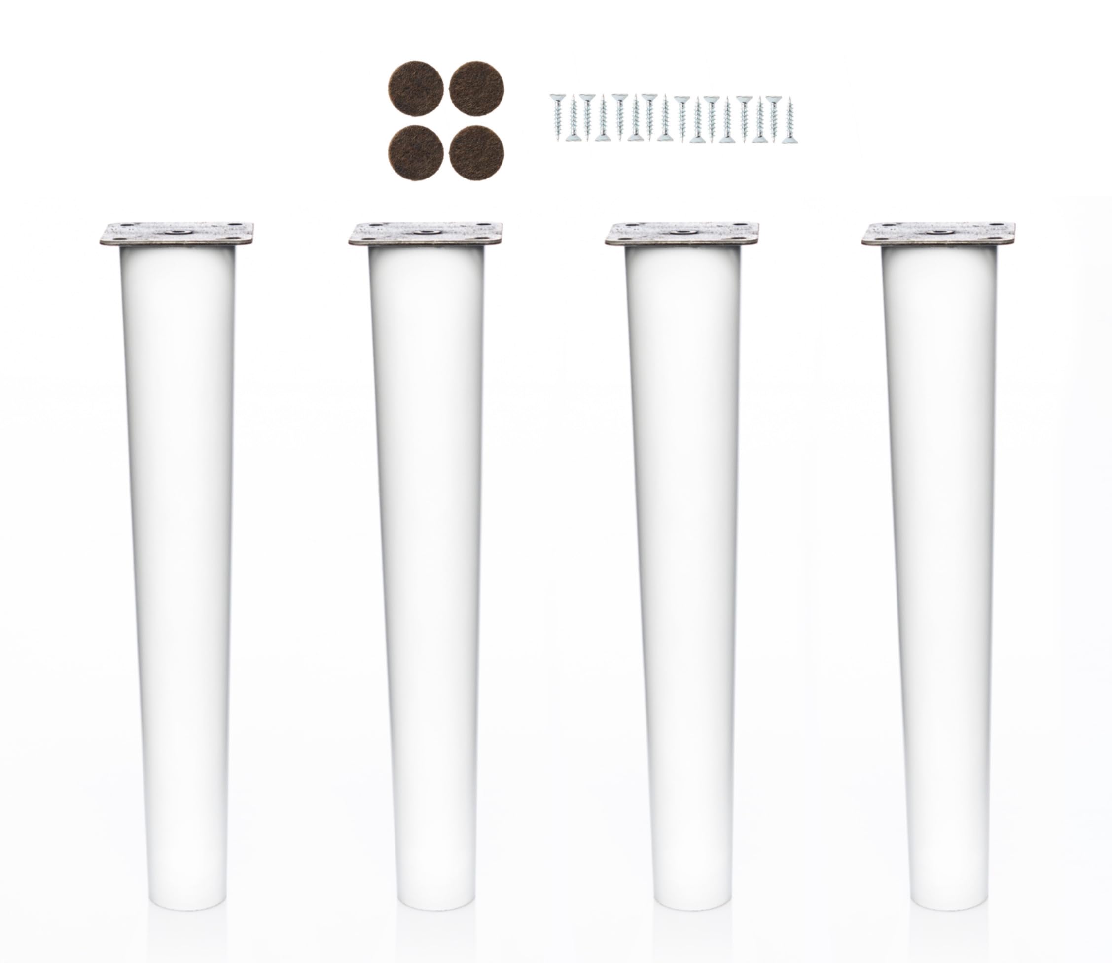 Patas de madera con placa instalada de 20 cm, pack de 4 unidades cónicas blancas