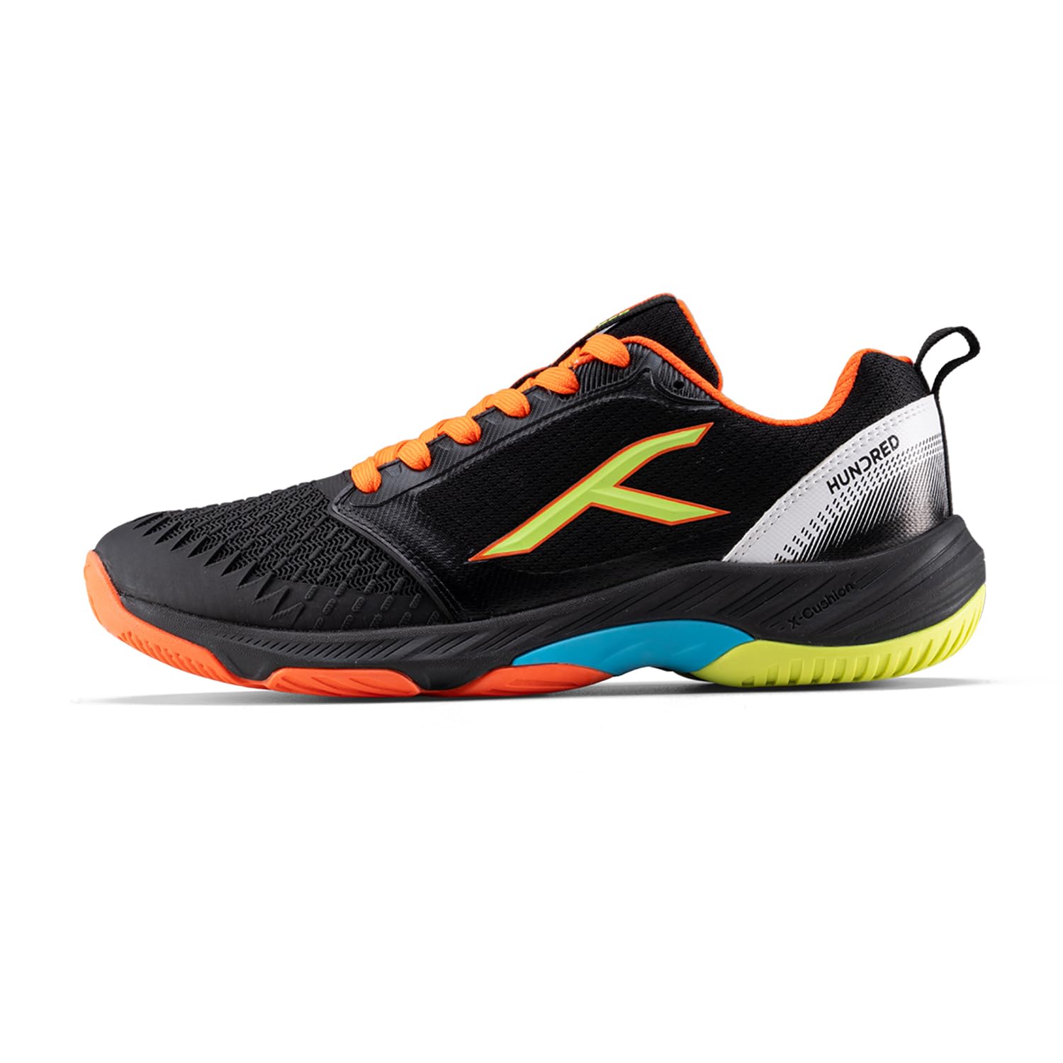 Hundred Hyper Spike Badminton Shoes | Indoor Court Footwear | Active Grip Non-Marking Sole | X-Cushion Midsole | Support Plate Stability | Professional Performance (Black/Orange/Lime/Blue)-image-16