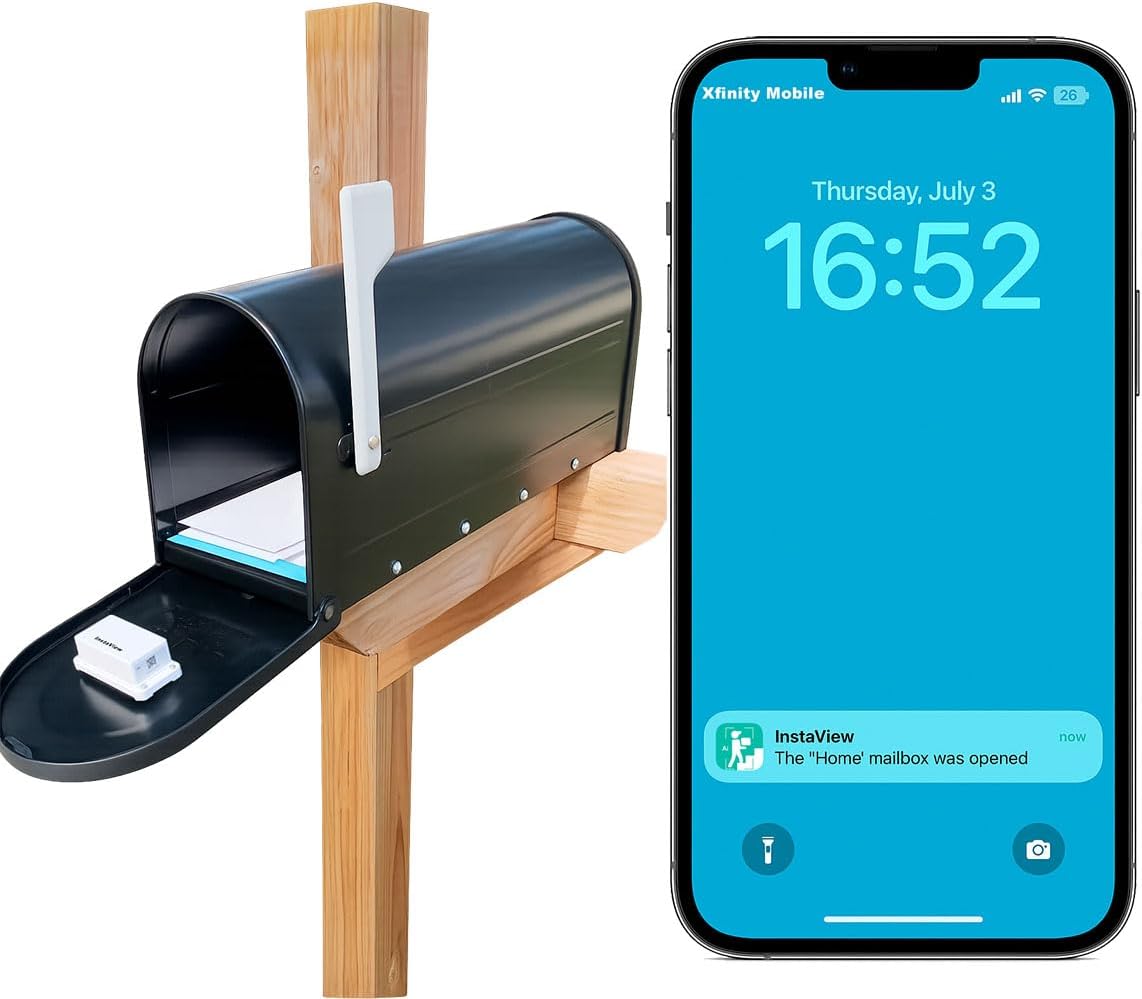 Wireless Mailbox Alert System with Sensors and Receiver, Mailbox Alarm for Delivered Mail, Mail Chime with Phone App Notification, 1K ft Long-range Mail Arrival Indicator Device