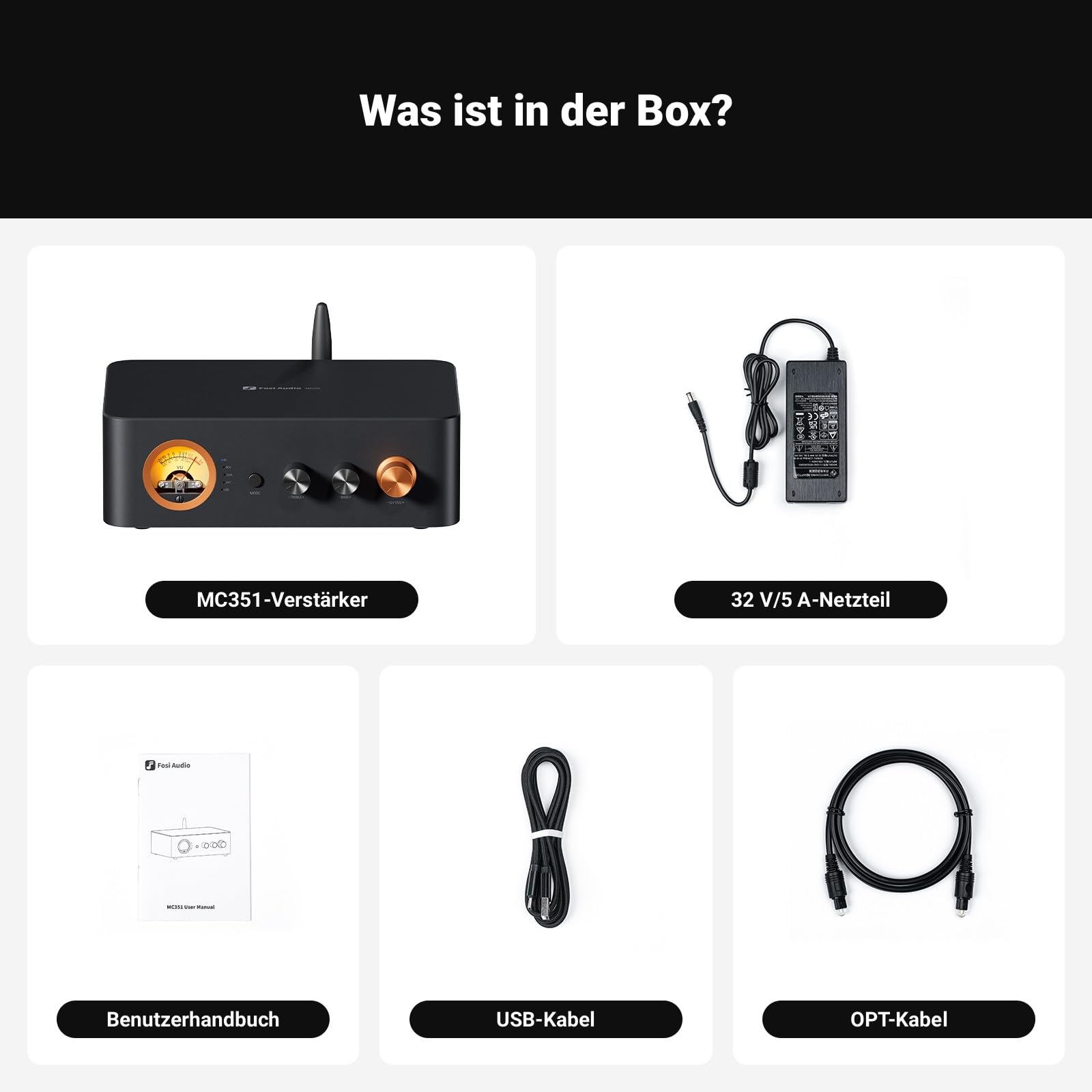 Fosi Audio MC351 2.1 Kanal Verstärker mit DAC, Home Audio Stereo Bluetooth Endstufe mit Dual TPA3255 Chips für HiFi Passiv Lautsprecher, Vintage VU Meter Receiver mit USB/Opt/Coax