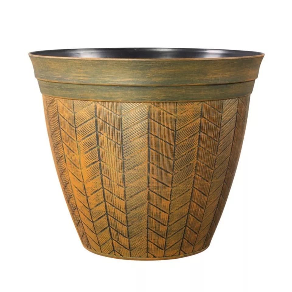 Fyne-Finds Orange Panelled Plant Pot 30cm, 12inch Round 10.5L Garden Indoor Outdoor Planter Cover Drainage Holes, Weather, Frost Proof Rust Effect (1)