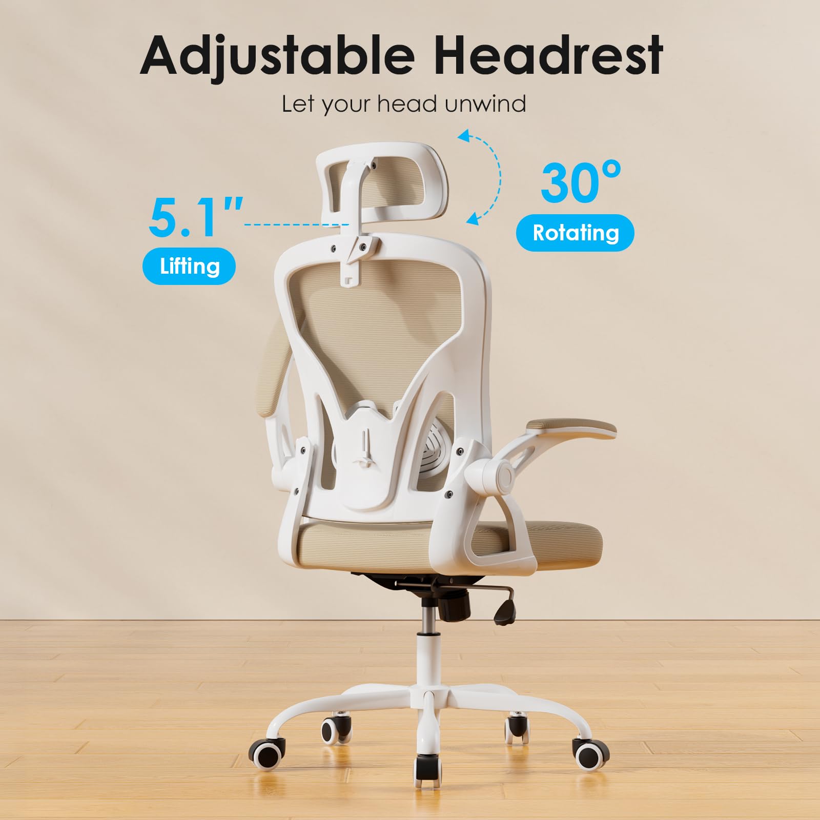 Farini Silla de Oficina ergonómica, Silla de Escritorio de Oficina en casa con reposacabezas, Silla de computadora de Respaldo Alto con reposabrazos y Soporte Lumbar Ajustable para Oficina en casa