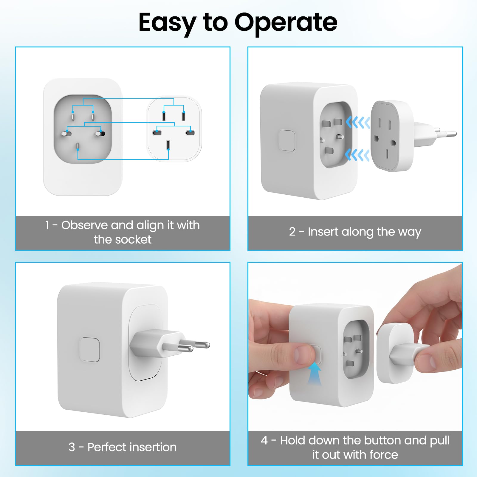 Adaptateur de Voyage Mondial, 4 Prises de Voyage Amovibles Travel Adapter, Adaptateur de Voyage vers USA/UK/Japan/Europe, Adaptateur Type A/B/G/C International avec 2 USB C/2 USB A//1 AC