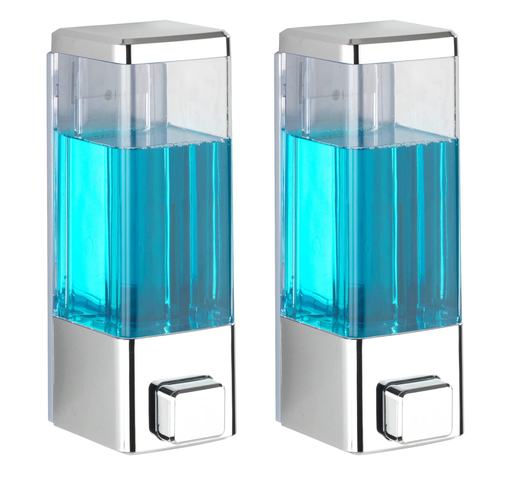 BATH GURU Abs Wall Mounted Shampoo Sanitizer Lotion Hand Dish Wash Gel Liquid Soap Dispenser for Bathroom Kitchen Pack of 2 (350 Ml, Clear Chrome)(Plastic)