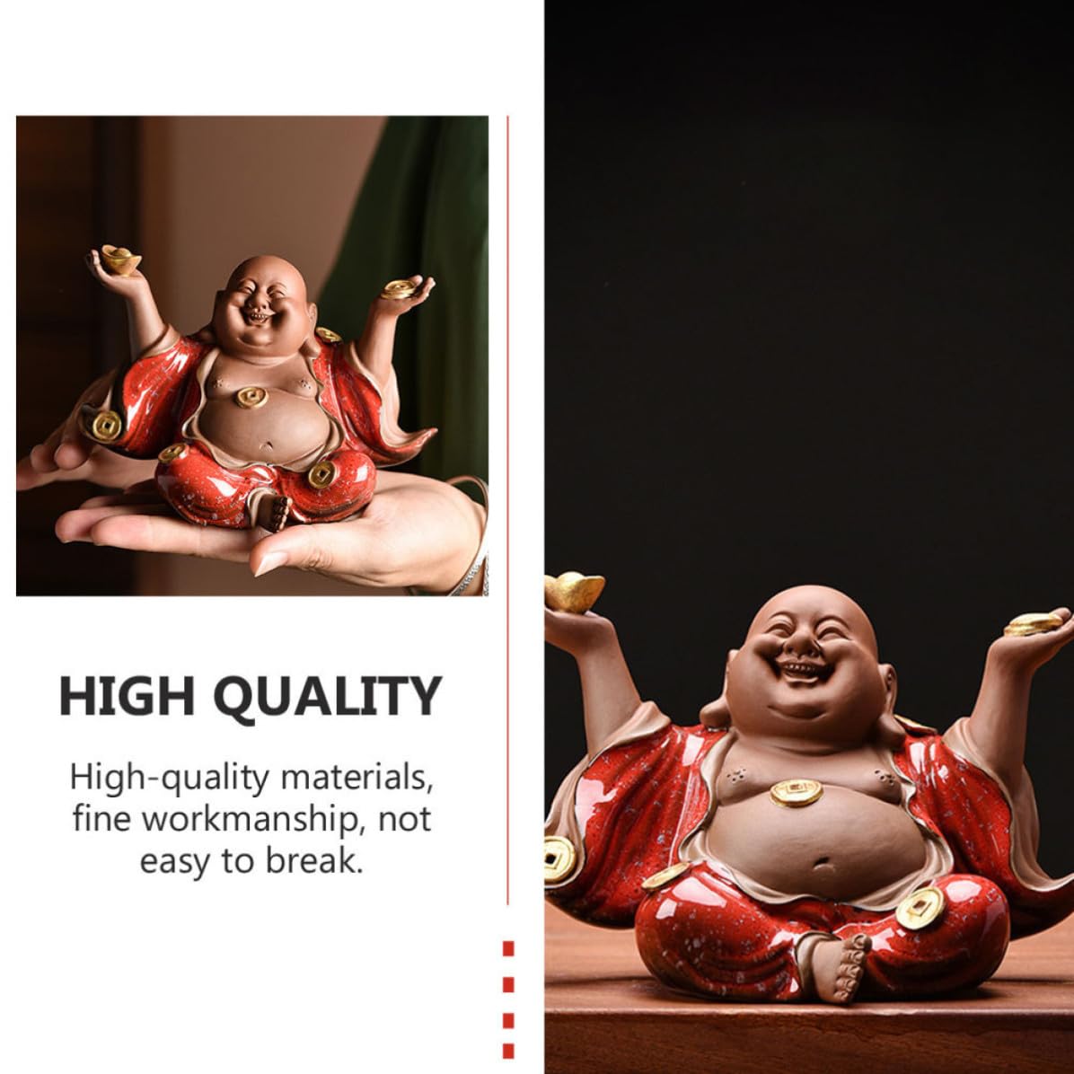NUOBESTY Escultura Buda Maitreya de Barro Púrpura Creativa Decoración para Hogar y Sala de Té Adorno de Cerámica Resistente Símbolo de Prosperidad y Bienestar