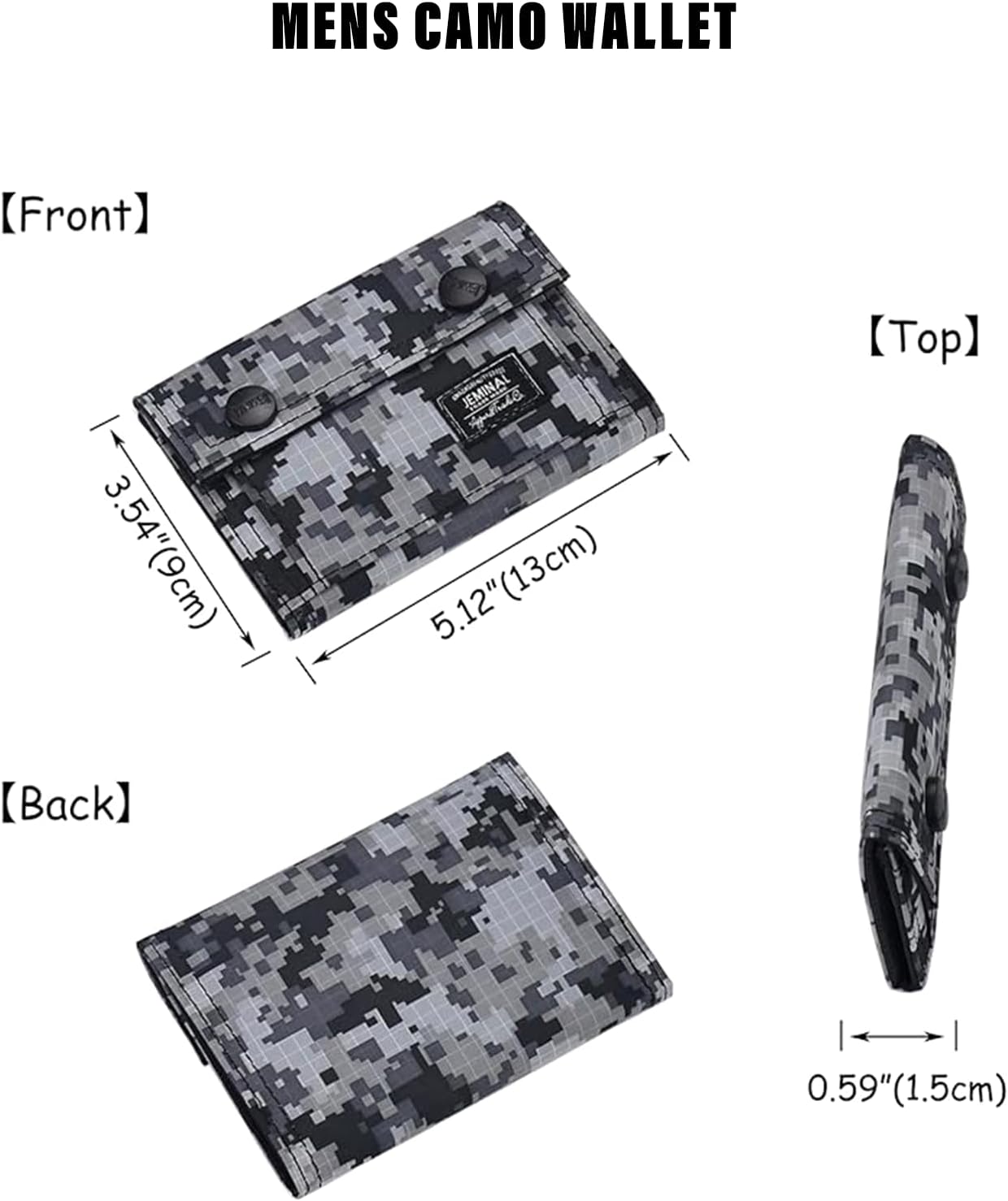 JEMINAL Camo Bifold Wallet for Men Thin Nylon Short Wallet with Cash Zipper Pocket Grey - Image 2