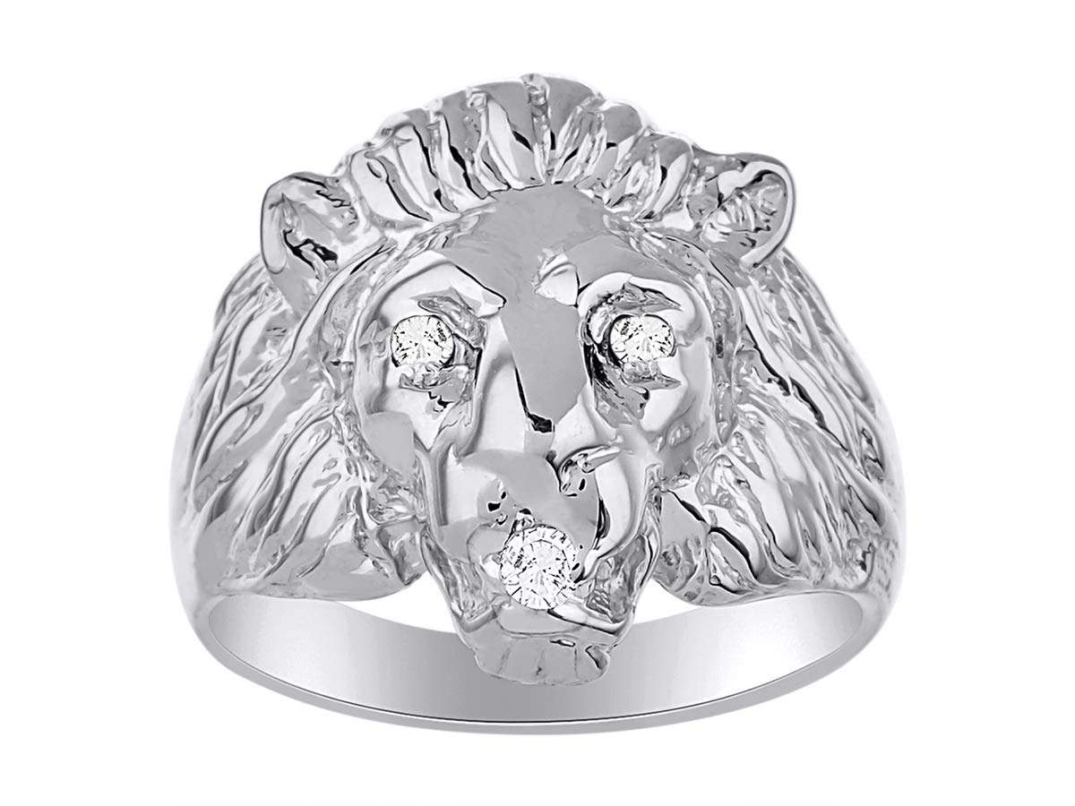 Bague tête de lion en argent 925 dore d'un eclat d'exception avec diamants