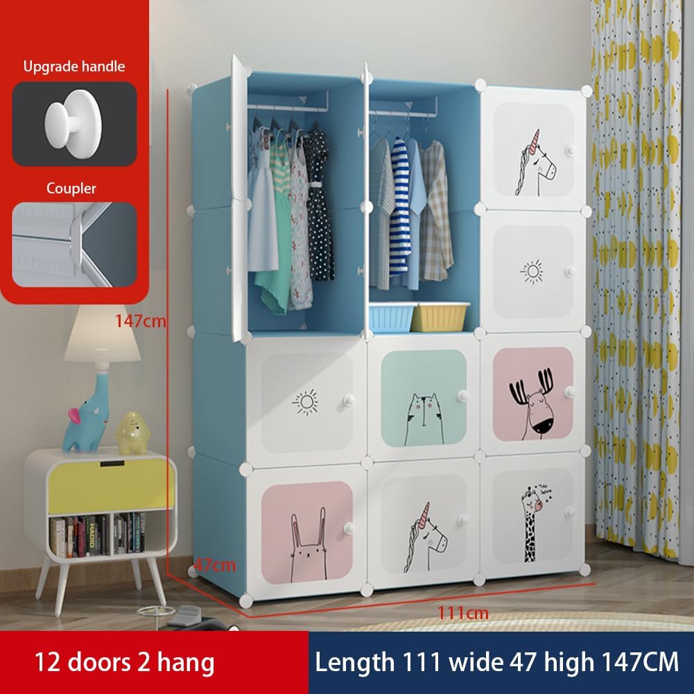 Modularer Kinderkleiderschrank Mit Stabilem Drahtgestell Und PP-Platten – Cartoon-Design, Geruchsneutral, Einfache Montage – Platzsparend Für Kinderzimmer, Schlafzimmer Oder Flur, 90 cm, Rosa