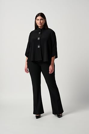 Joseph Ribkoff - Women's Suit Trousers Black - Regular Fit - FR / ES 98 - Button Placket - Cotton Blend - 5 Pockets - Suit - 1981874031