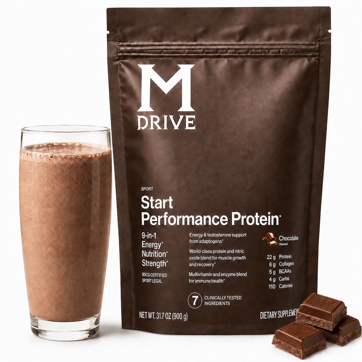 M Drive Suplemento de Proteína Whey com ashwagandha, cafeína e cromo, sabor chocolate, 30 porções