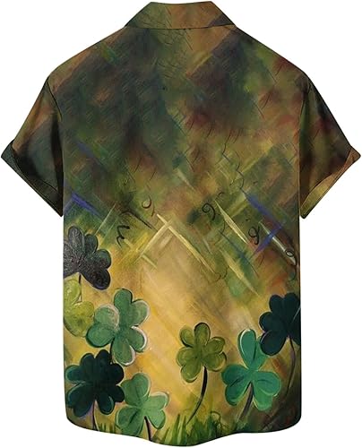 Miniatura 5 de Camisa del día de San Patricio para hombre, con botones, divertida, trébol, trébol, manga corta, camisas casuales