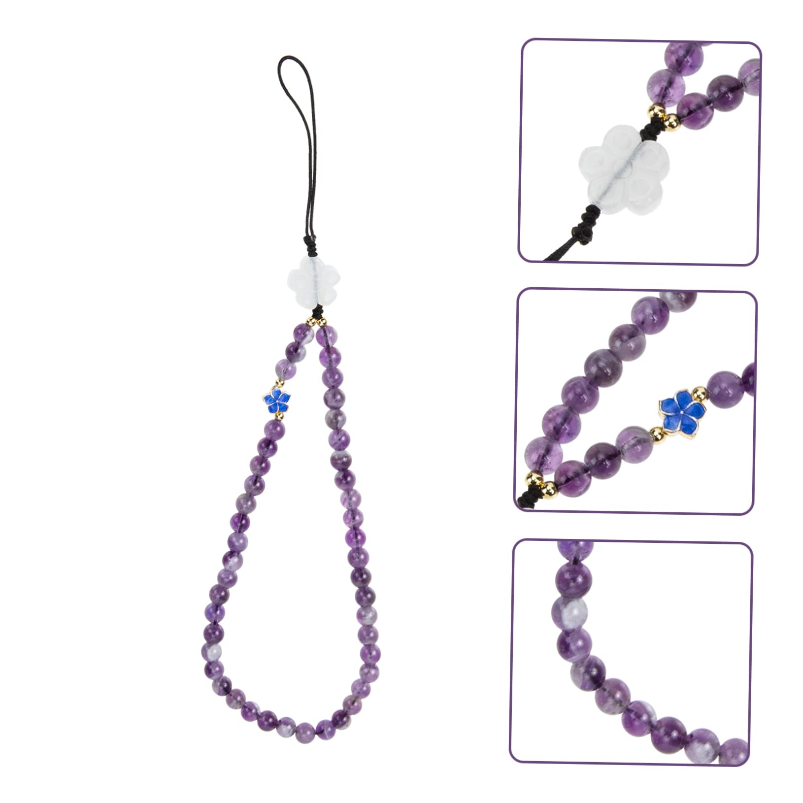 2Pcs Améthyste Mobile Téléphone Charme Perlé Téléphone Portable Lanière Téléphone Portable Charme Mobile Téléphone Décor Caméra Lanière Clé Lanière Cristal Perles Téléphone
