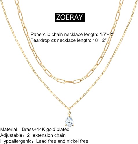Miniatura 5 de ZOERAY Gold Layered Necklace for Women 14K Gold Plated Dainty Necklace Diamond Cross Heart Pearl Snake Pendant Necklace Herringbone Paperclip Chain
