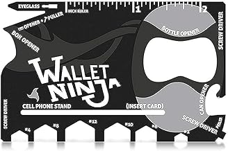 Wallet Ninja Cartão multiferramenta – 18 em 1 cartão de crédito multiferramenta (abridor de garrafa, abridor de latas, chaves de fenda, suporte de telefone e mais) – preto