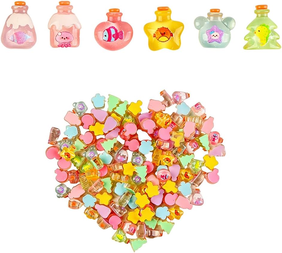 100PC Assorted Mini Drift Bottle Resin Patches, Transparent Wish Bottle Decorative Beads for Hair Accessories, Hair Clips, Phone Cases & Keychain Supplies