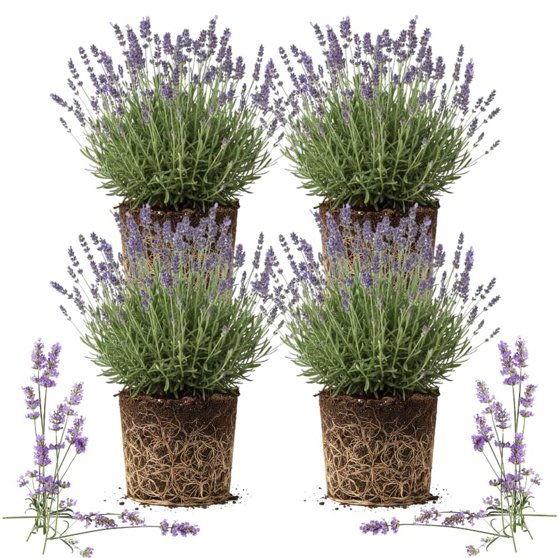 4 Lavender Plants Live Outdoor Indoor, Cold Hardy Fragrant Perennial Herb for Garden and Landscape, 4-8 Inch Tall (Provence Lavender)