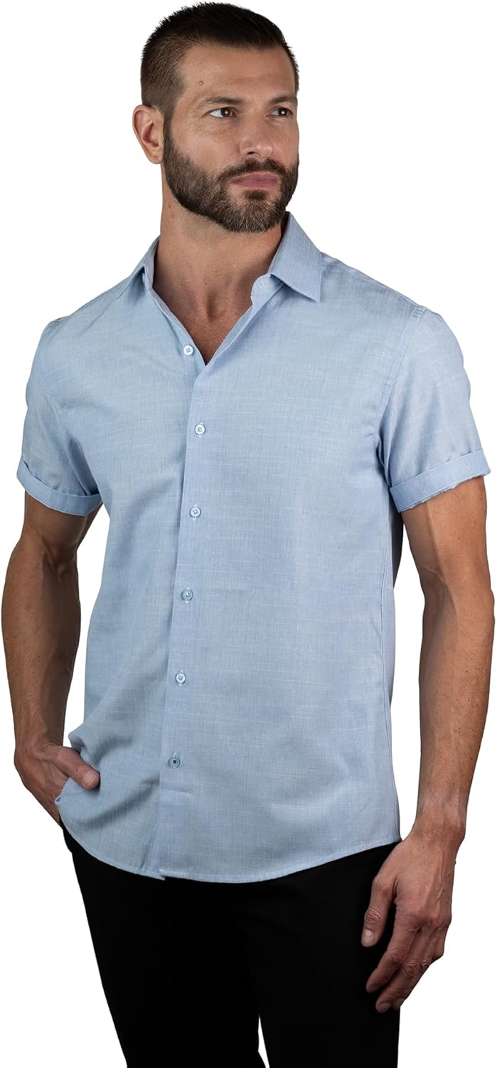 Nautica Slim Fit Short Sleeve Cotton Linen Touch Shirts for Men Wrinkle Resistant Lightweight Summer Shirt