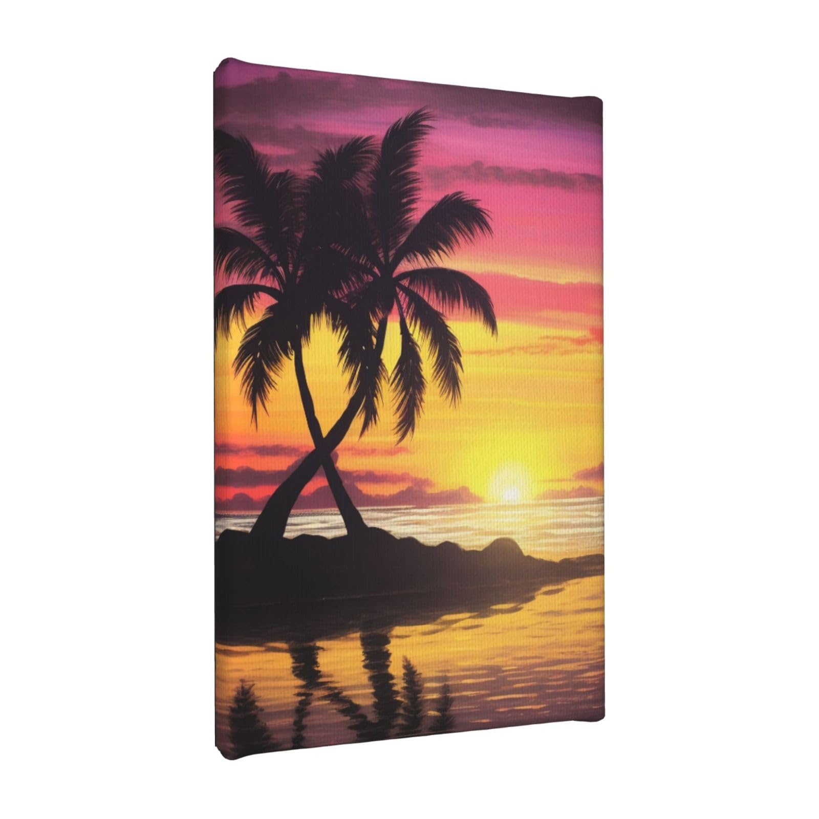YKLJG Tropical Palm Tree Printed Wall Art Canvas Painting 20x30 CM Wooden Framed Picture Painting Artwork Prints for Bedroom Kitchen Home Office Decor