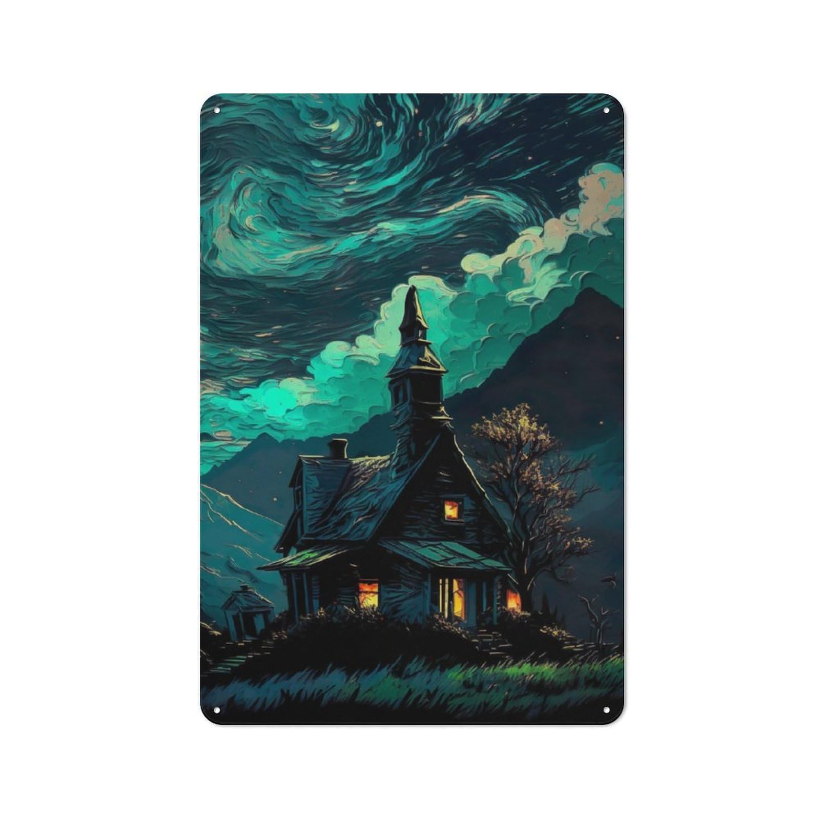 Junmoney Haunted Wizard House Rustic Metal Wall Sign 30X20cm For Hobby Room Or Studio, For Vintage Wall Decor Fans, For Themed Room Decoration