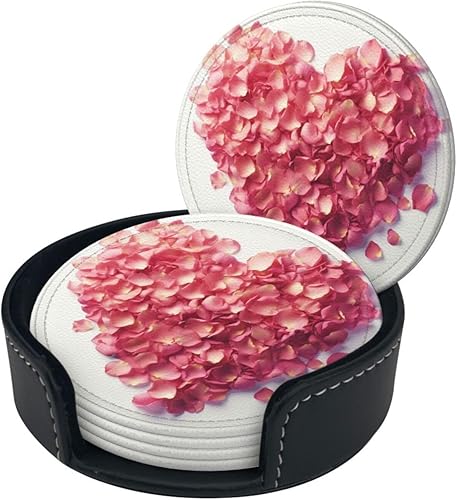 Miniatura 8 de Juego de 6 posavasos de cuero con forma de corazón con pétalos florales y protección contra derrames para mesa, bonitos posavasos para tazas,