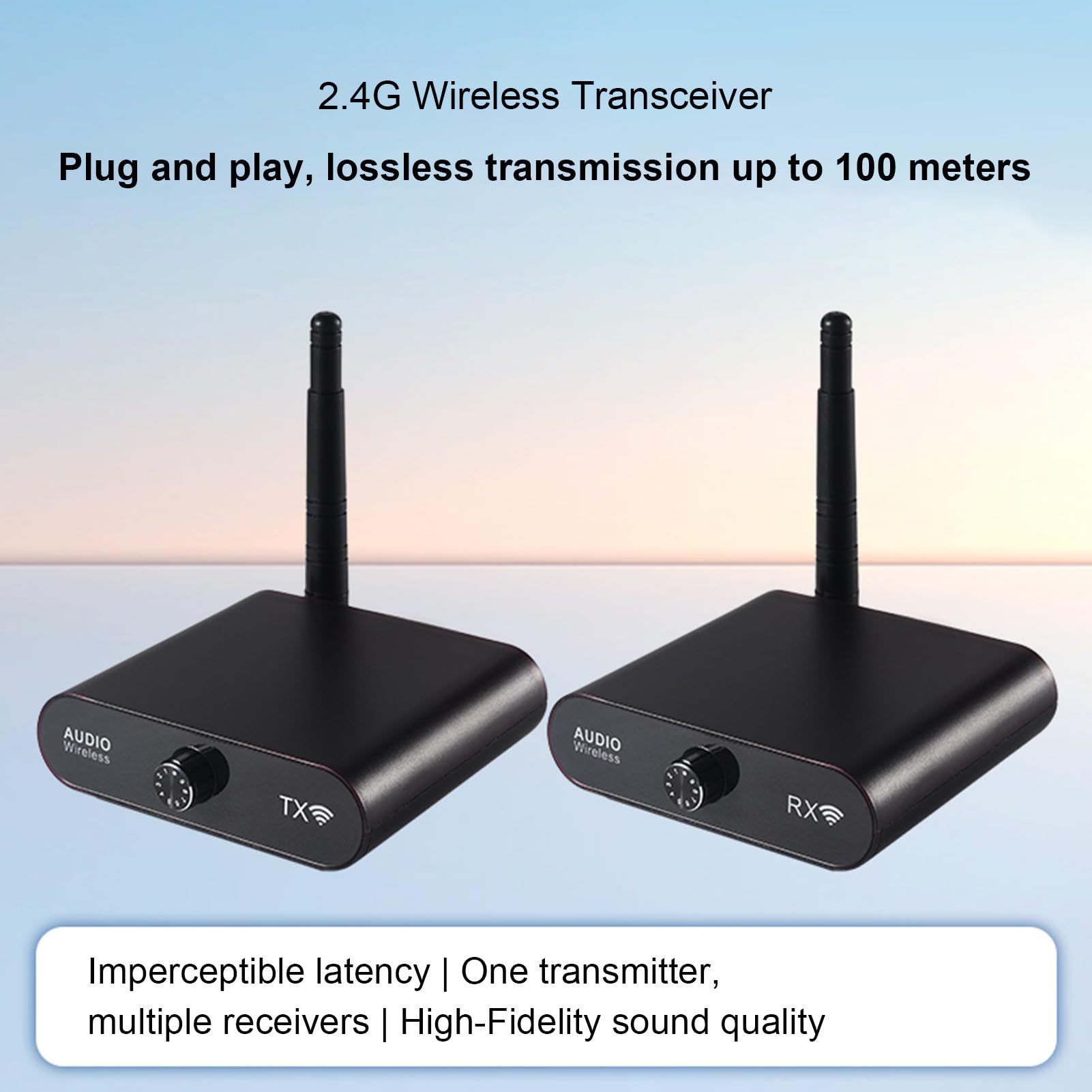 Receptor Transmisor de Audio Inalámbrico, 100 M de Largo Alcance, 15 Ms, Baja Latencia, Adaptador de Audio Inalámbrico Estéreo de Alta Fidelidad para Cine en Casa