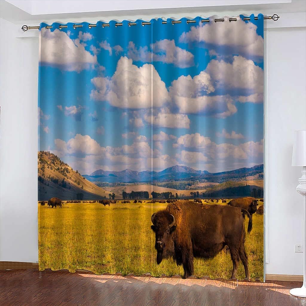 Rideau occultant opaque yack animal 3D rideaux thermiques chambre salon 2pc