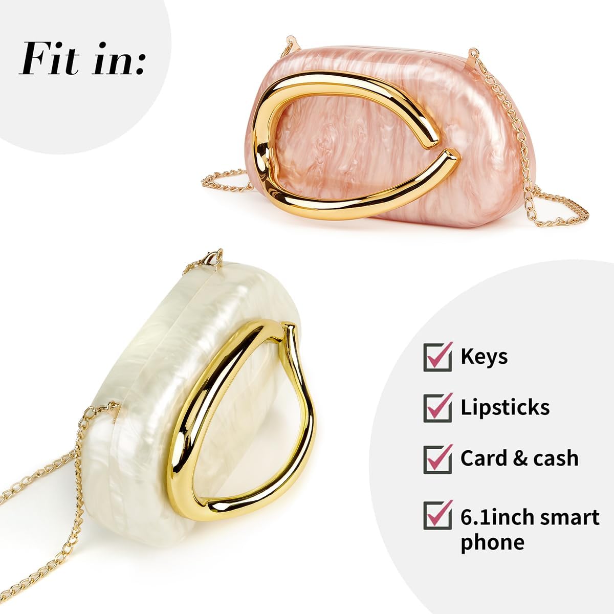 Women Acrylic Clutch Purse Metal Handle Evening Bag Trendy Box Shoulder Crossbody Bag Handbag for Wedding Party Causal - Image 4