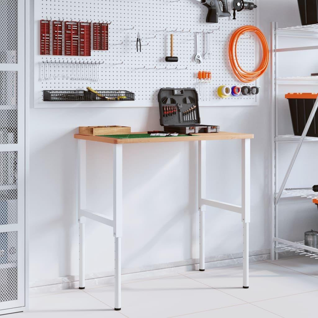 Banco de trabajo de madera de haya maciza, rectangular, 100 x 60 x 71 cm, con estructura de metal con recubrimiento en polvo, estable y duradero, versátil como mesa de trabajo, sin perforaciones