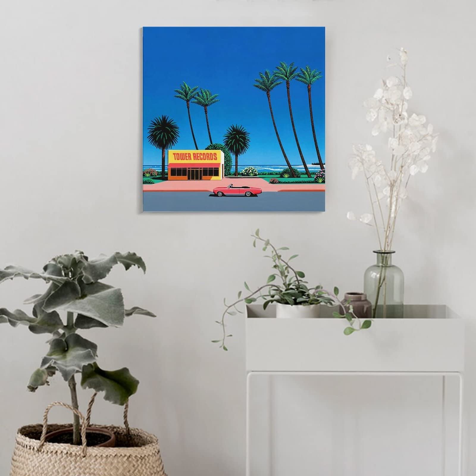 永井博ポスター 木製パネル加工の新品です。 K-1サイズポスター永井博「BLUE CAR AND THE BEACH」[特製ミラー